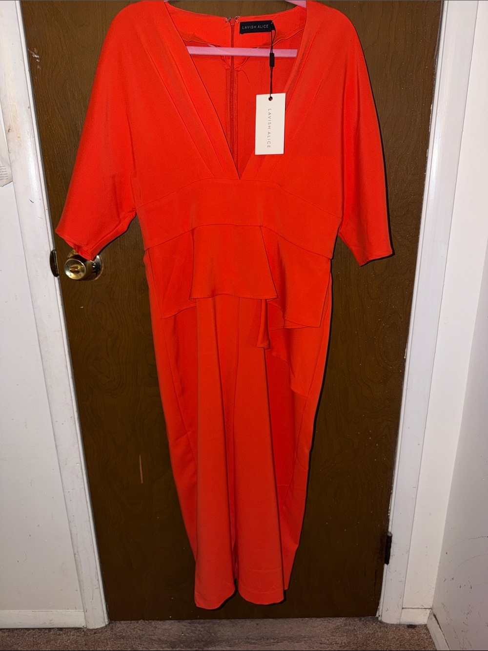Lavish Alice Bold Orange V-Neck Midi Dress